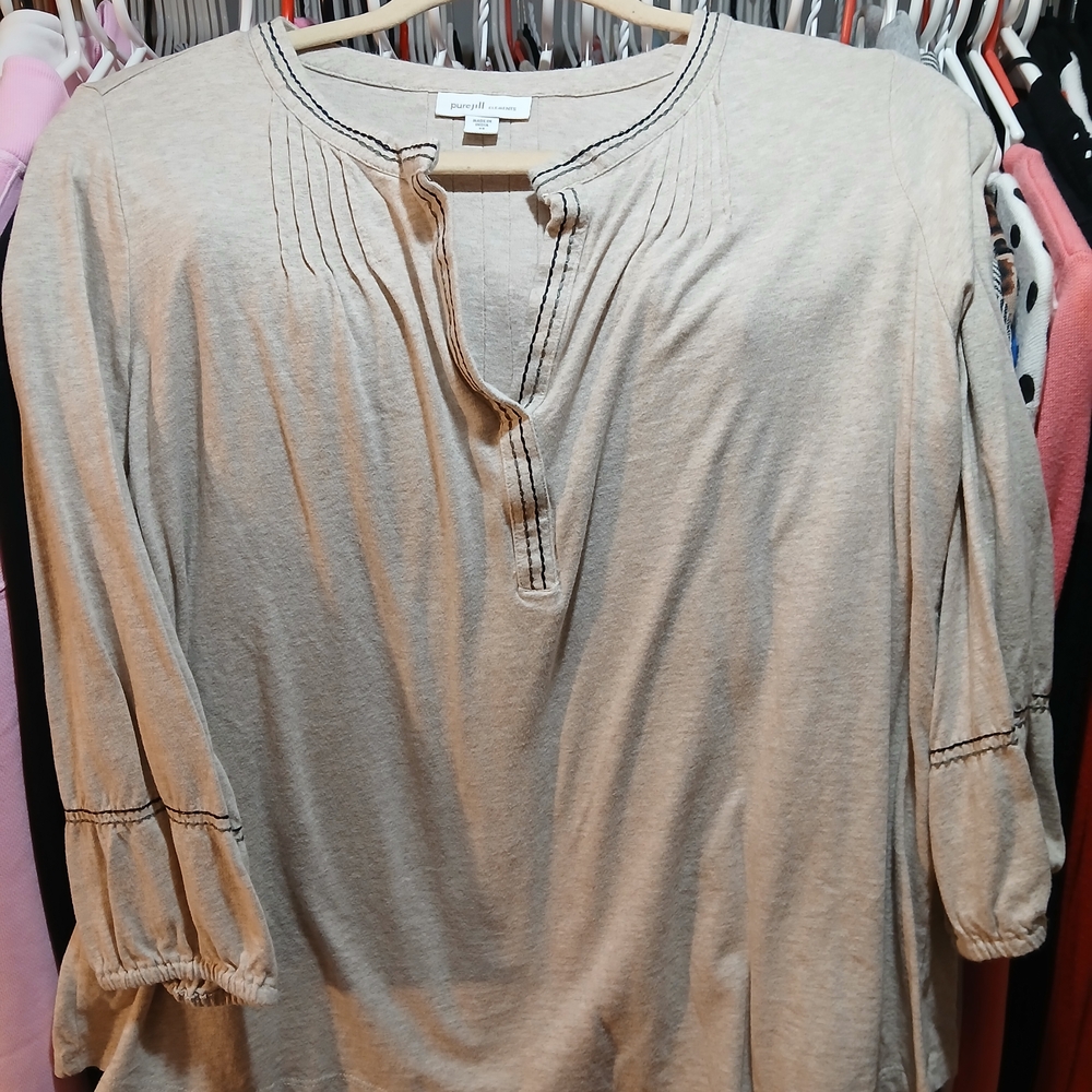 ☀️ 3 For $15 Casual Beige Blouse with Black Accents